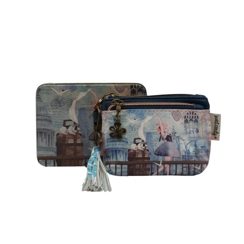 Monedero sweet candy con bolsillos exteriores y cremalleras Azul