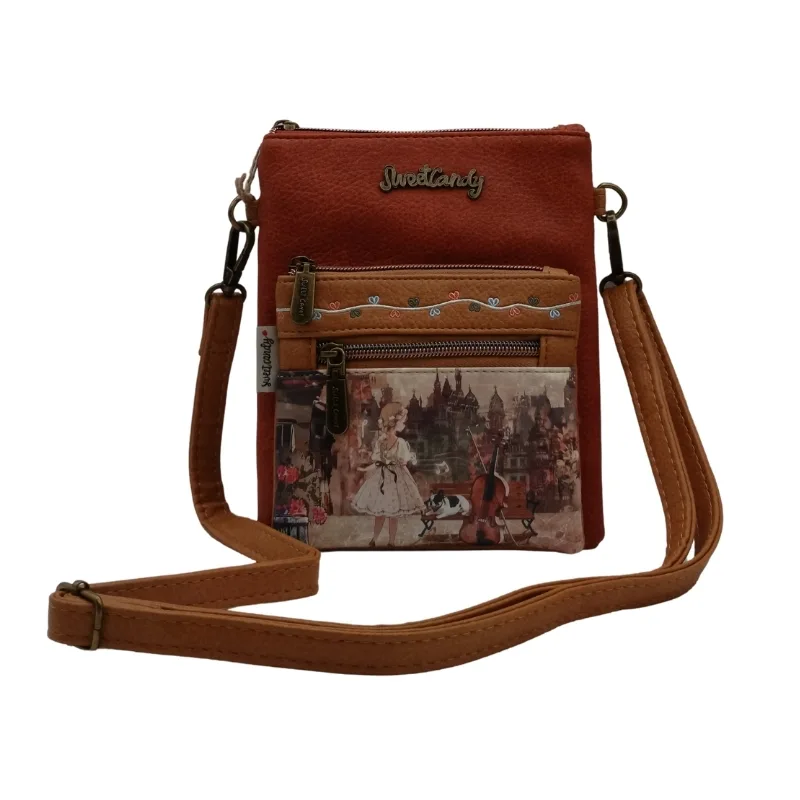 Bandolera para móvil sweet candy con 2 bolsillos frontales Marrón